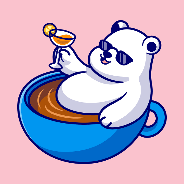 Cute Polar Bear Relax In Cup Coffee Cartoon by Catalyst Labs