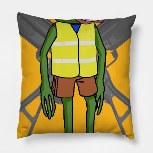 APU YELLOW VEST Pillow by dogeandpepe