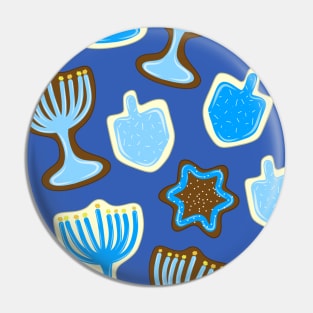 Blue Frosted Hanukkah Dreidel, Stars, Menorah Cookies, made by EndlessEmporium Pin