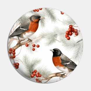 Winter motif with robins fir and rowan Pin