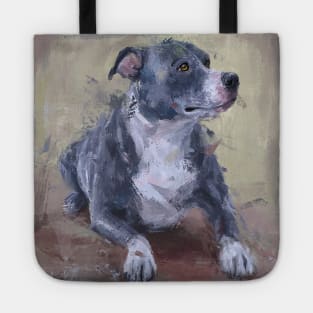 Loose Painting of a Gray Pit Bull Tote