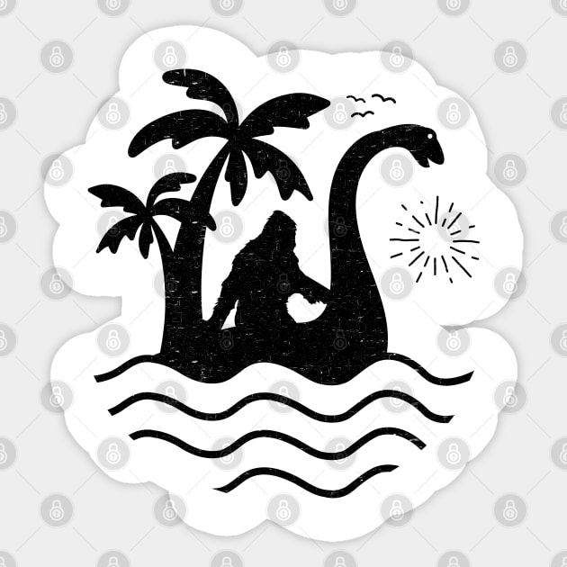 Bigfoot Riding Loch Ness Monster - Loch Ness Monster - Sticker
