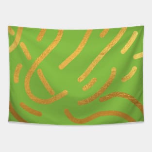 Light Green Gold colored abstract lines pattern Tapestry