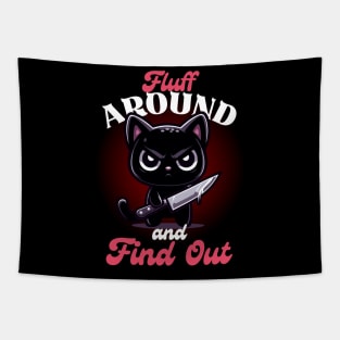 Fluff Around and Find Out - Angry Black Cat Tapestry