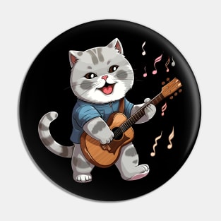 British Shorthair Cat Playing Guitar Pin