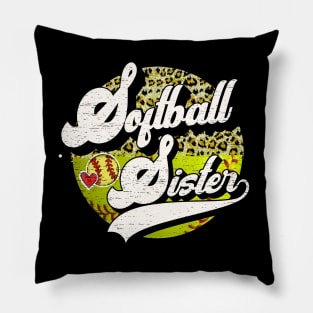 Softball Sister Vintage Leopard Softball Family Matching Pillow