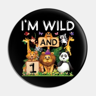 Safari Zoo Animal Lover 1st Birthday Shirt I'm Wild And 1 Birthday Pin