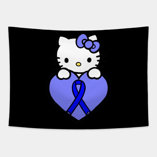 Cartoon cat awareness ribbon (blue) Tapestry by CaitlynConnor