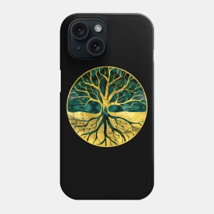 Golden Tree of Life Yggdrasil on Malachite Phone Case