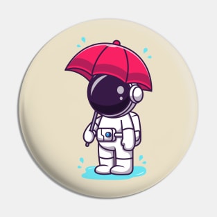 Cute Astronaut Holding Umbrella In the Rain Cartoon Pin