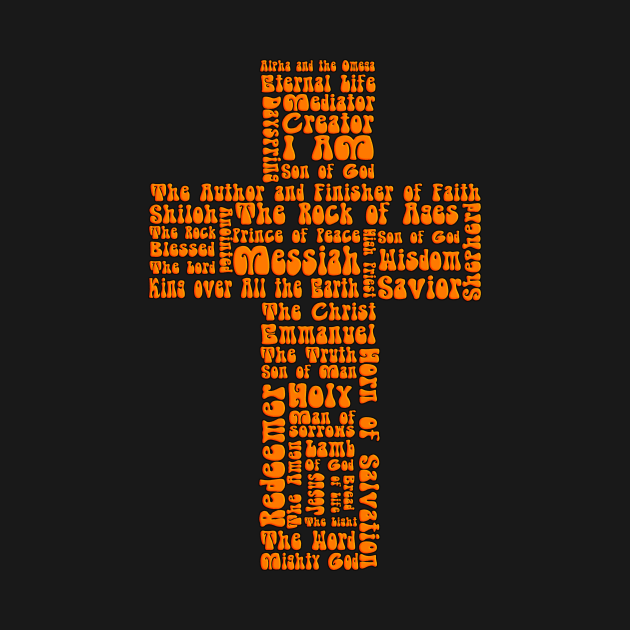 Funky Orange Retro Style names of Jesus Cross by AlondraHanley