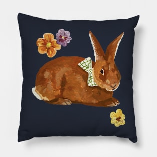 Brown Bunny with Flowers Pillow