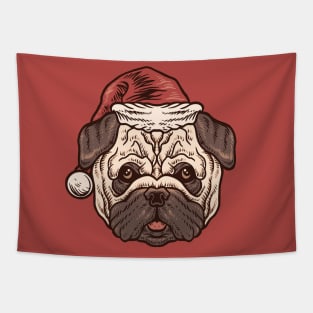 Cute Christmas Pug Illustration Tapestry