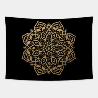 Elegant gold mandala on black Tapestry