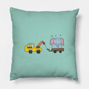 cute tow truck towing an elephant Pillow