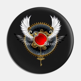 Red Banner with White Wings ( Steampunk wings ) Pin