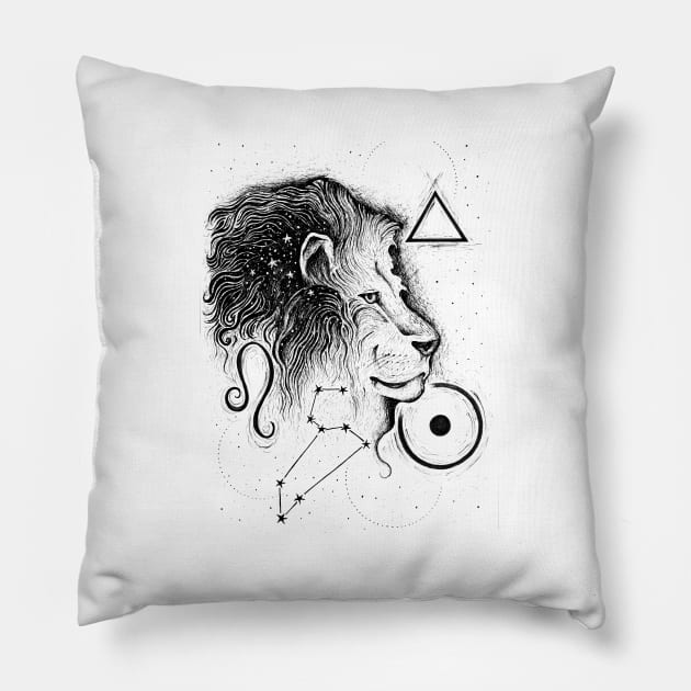 Leo zodiac sign with symbols Pillow by EWART