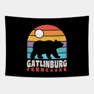 Gatlinburg Tennessee Bear Badge Retro Sunset Tapestry