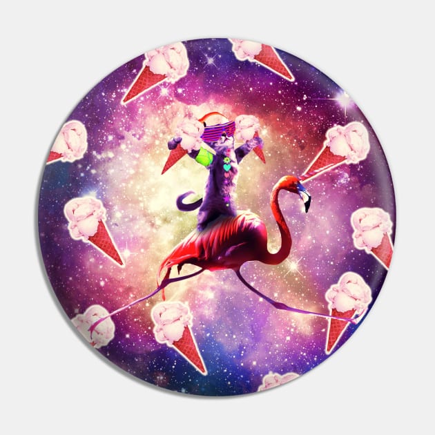 Rave Space Cat On Flamingo Unicorn - Ice Cream Pin by Random Galaxy