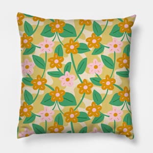 Wavy flower pattern in mustard yellow and pink Pillow