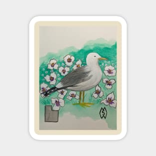 Utah state bird and flower, the seagull and Sego lily Magnet