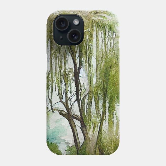 Weeping willow tree watercolor painting #1 Phone Case by RunAki