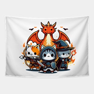 Cute Kawaii Funny RPG Fantasy World Board Game Cat Pet Lover Dragon Knight Archer Wizard Tapestry