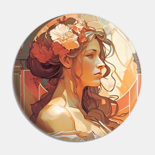 Alphonse Mucha Style Portrait of a Beautiful Woman Pin