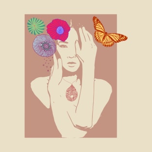 Girl with flowers and butterfly T-Shirt