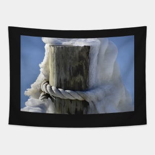 Snow covered rope and pole Tapestry