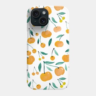 Watercolor cherries pattern - yellow and green Phone Case