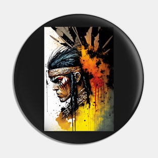 Fierce Native American Warrior Illustration Pin