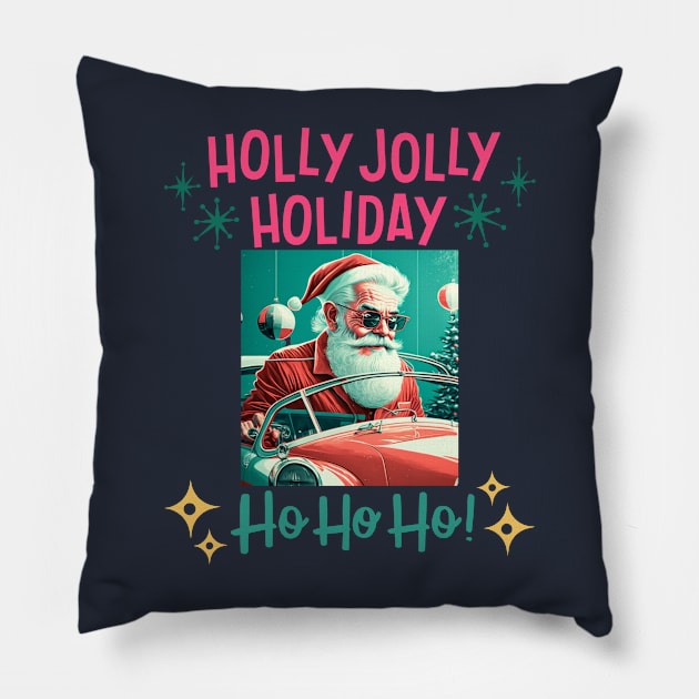 Holly Jolly Holiday Retro Santa Pillow by WearablePSA