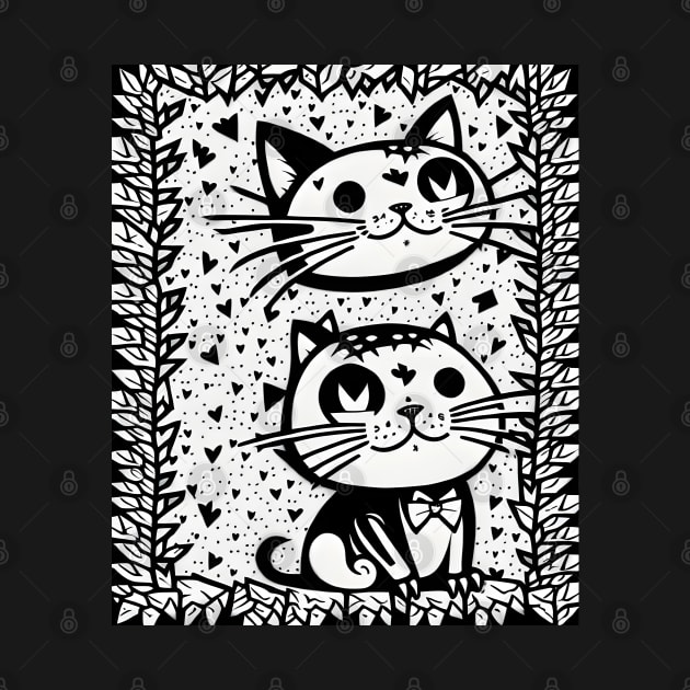 Beautiful Black and White Cat Illustration - Modern Art by Ai-michiart