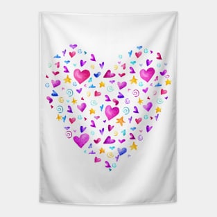 Hearts, Stars and Spirals Colorful Pattern of Love Tapestry