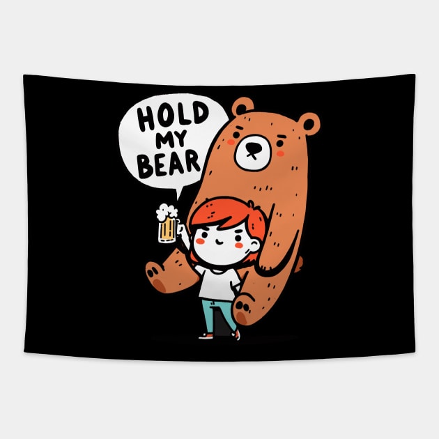 Hold my Beer Bear Girl Tapestry by DoodleDashDesigns