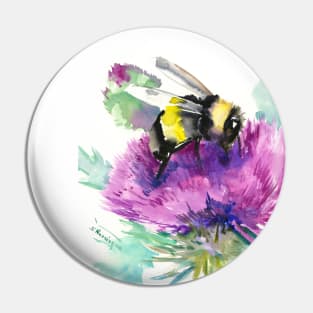 Bumblebee and Thistle Flower, herbal art, bee, honey herbs vegan art Pin