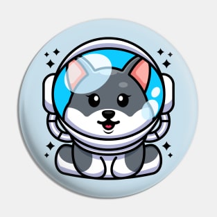 Cute baby husky dog wearing an astronaut helmet, cartoon character Pin