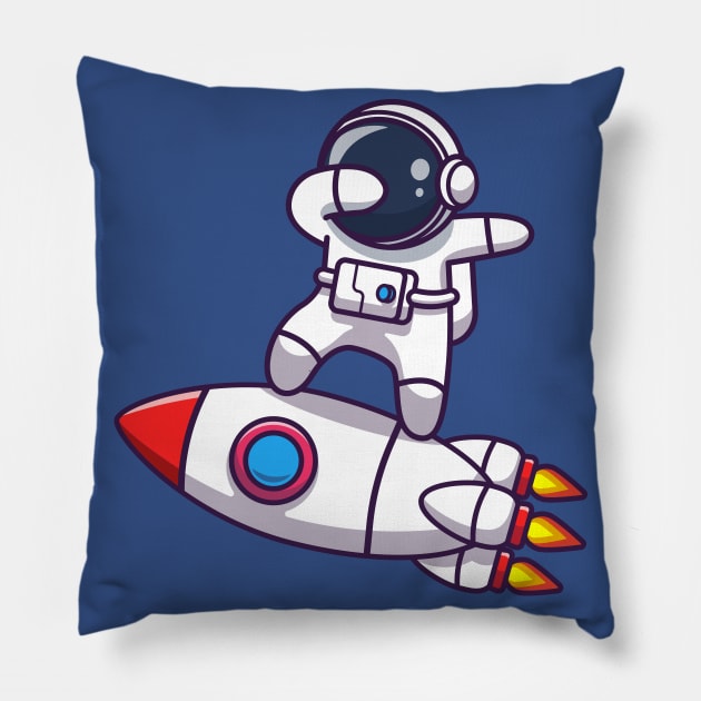 Cute Astronaut Dabbing On Rocket Cartoon Pillow by Catalyst Labs