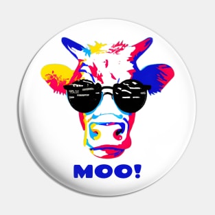 Moo! Pop Art Cool Cow Wearing Sunglasses Pin