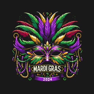 Mardi Gras 2024 Mask And Beads Matching Family T-Shirt