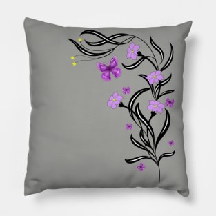 Floral Design Purple Butterflies Pillow