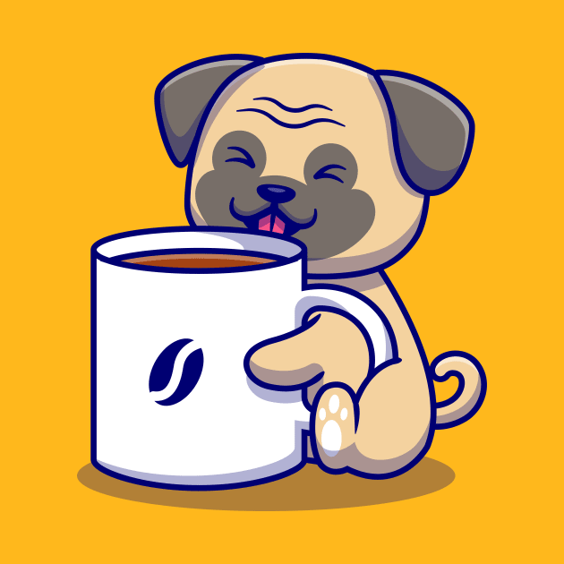 Cute Pug With Cup Of Coffee by Catalyst Labs