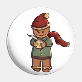 Christmas gingerbread man drinking a coffee Pin