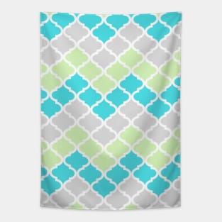 Quatrefoil Chevron Grey Mint Turquoise Blue Tapestry