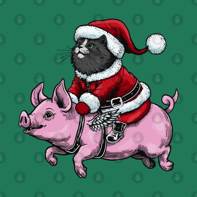 Santa Claws Cat and a Flying Piggy by KilkennyCat Art