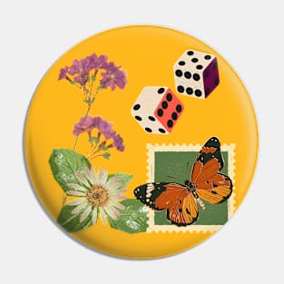 Roll The Dice Minimalist Butterfly Dice Flower Texture Pin