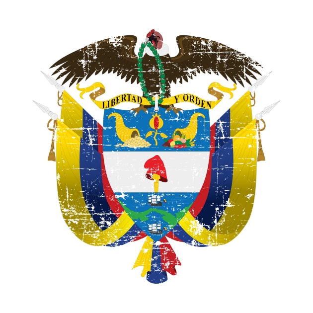 Escudo de Colombia - Colombia coat of arms - grunge design by verde