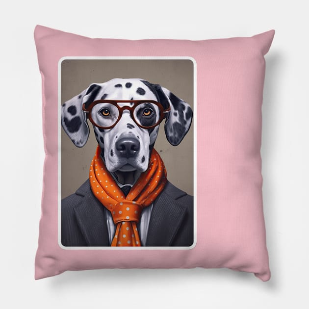 Dalmatian with glasses Pillow by obstinator