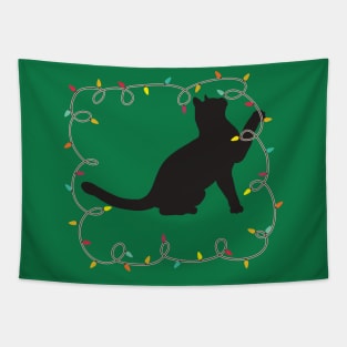 Christmas Lights Kitty Tapestry